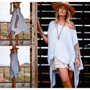 Three Birds Nest The Wren Oversized Tunic Top Dress Blue One Size Lagenlook
